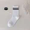 Calcetines Zhuji para Niños y Niñas, Calcetines de Longitud Media para Niños Mayores, Calcetines de Algodón Rayados para Bebés Niñas, Calcetines Deportivos Blancos para Estudiantes de Primaria