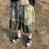 Shorts de Mezclilla Lavados Degradados para Hombre Verano Pierna Ancha Adolescente Genial Pantalones de Cinco Puntos Estilo Coreano Marca de Moda Sueltos Pantalones Retro
