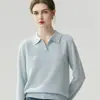 Suéter de cachemira 100% pura con cuello polo para mujer, de manga larga, corte holgado, adelgazante, base de punto suave y cómoda, versátil
