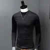 Camiseta de Manga Larga para Otoño e Invierno para Hombre Algodón Mercezado de Alta Calidad Cómoda Agradable a la Piel Camiseta Básica Color Sólido Algodón Puro Top Versátil