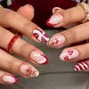 30 Piezas Navideñas Transfronterizas Almendra Uñas Portátiles Pintadas Árbol de Navidad Exquisito Lazo Cuadros Puntas de Uñas Terminadas Venta al por Mayor