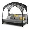 Sofá Cama Exterior al Aire Libre Patio Exterior Romántico Artístico Cama de Ratán con Cortina de Gasa Silla Cama Creativa para Balcón