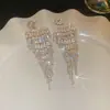 Pendientes de Borla con Flor de Zircón de Aguja de Plata Transfronterizos, Pendientes de Moda y Elegantes, Pendientes de Lujo Ligero y de Gama Alta, Diseño de Nicho