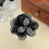 Pinza para el Cabello de Flor con Pedrería Platina Malla de Alta Gama para Mujer Estilo Coreano Nuevo Pinza para Cola de Caballo Alta
