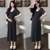 Vestido de Punto de Color Bloque Rayado Nuevo de Verano 2026 para Madres Embarazadas, Elegante y Adelgazante, Vestido Largo Versátil de Maternidad