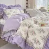 Saia de Cama Acolchoada com Renda Pesada Estilo Country Francês 100% Algodão Conjunto de Quatro Peças Capa de Edredom com Renda 100% Algodão Conjunto de Quatro Peças 100% Algodão