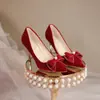 Zapatos de boda de tacón alto para mujer, nuevo modelo de otoño 2026, zapatos de novia rojos estilo chino, zapatos de tacón alto para el brindis de la novia, vestido Xiuhe estilo chino