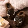 Zapatillas de Algodón para Dormitorio Otoño Invierno Mujer Lazo Dulce Antideslizantes Bloque de Color Cuadros Peludas Silenciosas Ligeras