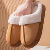 Chinelos de Algodão com Solado Grosso para Mulheres no Outono e Inverno, para Casa, com Forro de Lã, Espessados, Antiderrapantes, Quentes, Cor Pura, Simples, de Pelúcia
