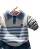 Suéter Rayado para Niños y Niñas Otoño e Invierno Bebé Elegante Bloque de Color Tejido Cuello Polo para Niños Pequeños