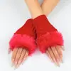 Manguitos de punto cálidos y a prueba de frío para mujer, sin dedos, decorativos, para otoño e invierno, estilo japonés, color liso con bordes peludos
