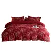 Juego de cuatro piezas de jacquard de doble capa de gasa teñido en hilo de algodón de alta gama para boda en rojo, sábana y funda de edredón de algodón puro, ropa de cama para boda