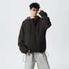 Chaqueta con capucha de dos piezas simuladas estilo americano simple para hombre, holgada, hombros caídos, estilo ropa de trabajo, dobladillo con cordón, marca de moda, prenda de abrigo