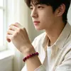 Pulsera de Círculo Único de Ágata Roja Natural y Ojo de Tigre de Zhou Lianfa, Pulsera de Perlas Redondas de Calcedonia, Perlas de Cristal para Hombres y Mujeres, Venta al por Mayor