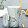 Taza Cerámica Taza con Tapa Cuchara Hogar Oficina Pareja Taza de Té Taza para Beber Taza de Café Puede Imprimir Logo Patrón