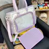 Bolsa de Ombro Feminina Transparente com Renda, Bolsa Transversal Grande Capacidade para Estudante, Bolsa Ita para Convenção de Anime