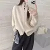 Suéter de canalé de cuello alto estilo coreano para mujer, cárdigan de punto con doble cremallera, nuevo abrigo superior de moda para otoño e invierno para mujer