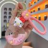 Chaveiro de acrílico de desenho animado Sanrio com garrafa de areia movediça, anel de natação fofo, chaveiro Kuromi, pingente de bolsa, presente