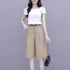 Conjunto Moderno e Fashion de Duas Peças com Calça Cropped, Conjunto de Calça Wide Leg Emagrecedora Peça Única Redutora de Idade para Mulheres, Novo Estilo de Conjunto Verão 2025