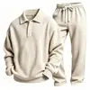 Conjunto de Dos Piezas a Cuadros Europeos y Americanos Color Sólido Manga Larga Pantalón Largo Deportivo Simple Versátil Casual para Hombre