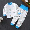 Conjunto de Pantalones de Cintura Alta para Niños que Protegen el Vientre, Estilo Primavera y Otoño, Ropa de Otoño para Bebés, Ropa Interior de Algodón Puro para Niñas, Pijama de Cuello Redondo para Niños