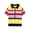 Atacado Fabricante de Roupas Femininas Transfronteiriço 2026 Europeu e Americano Aliexpress Venda Quente Moda Casual Listrado Color-Block Camisa Polo de Tricô