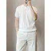 Nova camisa de malha de manga curta de verão para homens, camisa POLO de seda gelada, gola de lapela, decote em V, camiseta de negócios slim fit, atacado transfronteiriço