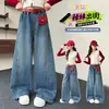 Jeans Larga Estilo Coreano para Meninas Primavera e Outono 2026 Nova Moda Tendência Casual Calças Retas para Crianças Maiores