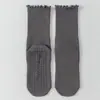 Calcetines de Yoga de Borde Enrollado hasta la Mitad de la Pantorrilla, Algodón Peinado, Sin Costuras, Antideslizantes, Calcetines Largos para Pilates y Yoga en Interiores para Mujer, Borde Fruncido, Todas las Estaciones de Verano