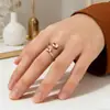Anillo de Cuentas de Acero Inoxidable Apertura Ajuste Fino Anillo Vivo Anillo de Doble Cuenta Joyería para la Mano Moda Simple Joyería de Invierno para Mujeres