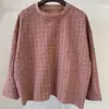 Nueva Camiseta de Algodón para Mujer Verano 2026 Cuello Redondo Estilo Japonés Top Pullover Holgado con Mangas Largas Artísticas a Cuadros