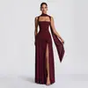 Vestido Largo Liso Sin Tirantes Estilo Europeo y Americano con Abertura, Vestido Largo de Moda Ajustado sin Espalda con Lazos y Abertura Alta