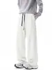 Calça de moletom patchwork xadrez branco e cinza para homens, calça cleanfit estilo americano de outono, calça casual elegante de perna reta