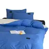 Conjunto de Cama de Quatro Peças Listrado em Cores Blocadas com Textura de Corda, Estilo Minimalista, Absorvente de Umidade, Respirável, Algodão Puro, Macio e Confortável