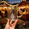 Vaso de Vidrio Navideño Tridimensional Alta Resistencia al Calor Borosilicato Vaso de Agua Manija de Diamante Creativa Taza de Leche Jugo Recuerdo
