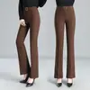Calça Flare Feminina 2026 Nova Coleção Primavera e Outono Cintura Alta Emagrecimento Casual Calça de Alfaiataria com Elasticidade e Efeito de Caimento Slim Fit Calça Boca de Sino