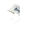 Fábrica de Chapéu de Palha Trançado Em Estoque Respirável Protetor Solar Chapéu de Proteção Solar Atacado Amostra Chapéu de Palha Doce Japonês com Laço Azul