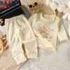 Conjunto de Pijama para Niños y Niñas, Ropa de Dibujos Animados para Aire Acondicionado, Ropa de Casa para Bebé de Algodón Puro, Pantalones de Manga Larga Estilo Coreano para Niños Pequeños y Medianos