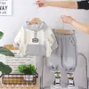 Conjunto de Duas Peças Moletom com Capuz e Letras Estilo Novo 2026 para Meninos, Roupas de Bebê Estilosas, Conjunto Casual Tendência de Manga Longa para Crianças
