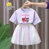 Conjunto de Vestido de Manga Corta de Chicas Cazadoras de Demonios Kpop Estilo Verano Moda Falda de Tul de Princesa Conjunto de Falda de Dos Piezas para Niñas Pequeñas
