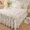 Estilo princesa floral pastoral algodón puro todo algodón falda de cama estilo colcha de una pieza estilo sábana antideslizante funda de cama funda de almohada juego de tres piezas