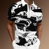 Nueva Camisa Polo Casual para Hombre de Verano Estilo Europeo y Americano Estilo Pintura a Tinta Impresión 3D Solapa Manga Corta Cremallera