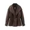 Fábrica de Ropa para Mujer Transfronteriza Venta al por Mayor 2026 Estilo Europeo y Americano Retro Americano Británico Cuello Doble Chaqueta Abrigo de Gamuza