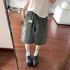 Shorts de Mezclilla Cargo Rectos Sueltos Color Verde Militar para Mujer Verano Nuevo Diseño Cintura Alta Ajustados Versátiles de Cinco Puntos