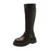 Botas altas retro de retazos Maillard para mujer, nuevo modelo de otoño 2026, botas de caballero marrones de suela gruesa hasta la rodilla