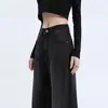 Jeans de pierna ancha color gris cemento para mujer otoño e invierno 2024 primavera nuevos sueltos cintura alta pequeña pantalones rectos