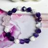 Joyería de Cristal Natural Cristal Rosa Tallado Oso Amatista Cortado Pulsera de Círculo Único Pulsera Diseño de Cuerda Elástica
