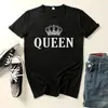 Camiseta Casal com Estampa de Coroa de Rei e Rainha Amantes Manga Curta Gola O Manga Solta Moda Camiseta Feminina e Masculina