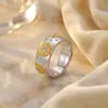 Anillo de Margarita de Plata de Ley S925 de Tendencia Bañado en Oro con Diamantes Versión Ancha Lujo Ligero Retro Artículo Popular de Little Red Book