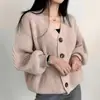 Cárdigan suéter casual de punto con cuello en V holgado estilo coreano para mujer, cárdigan de punto corto estilo suave para primavera y otoño, top adelgazante
